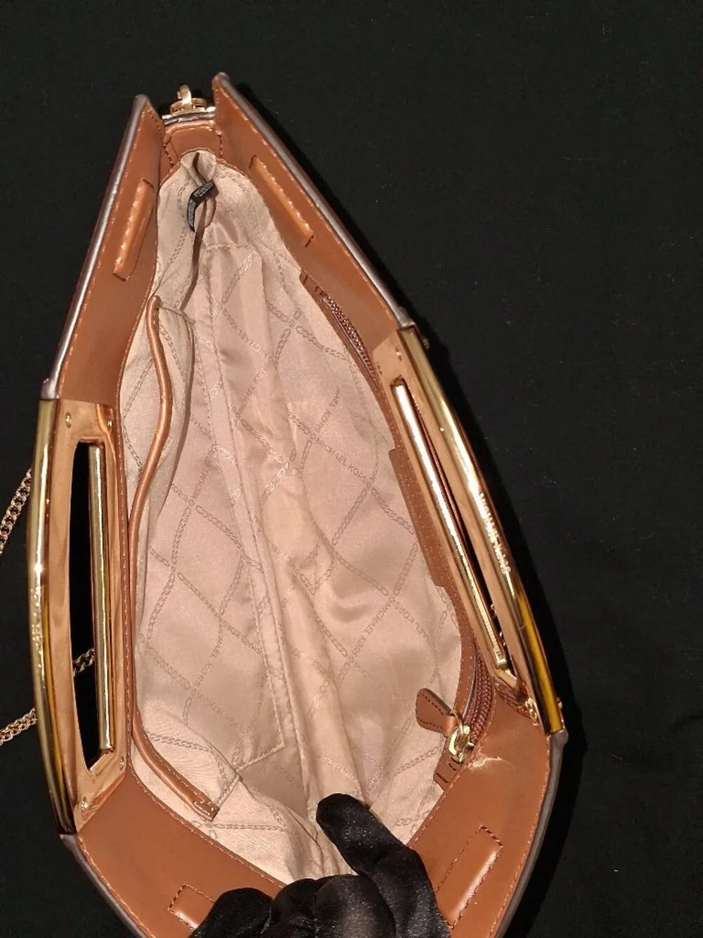 Michael Kors Berkley Legacy Large Convertible Leather Clutch Luggage Brown